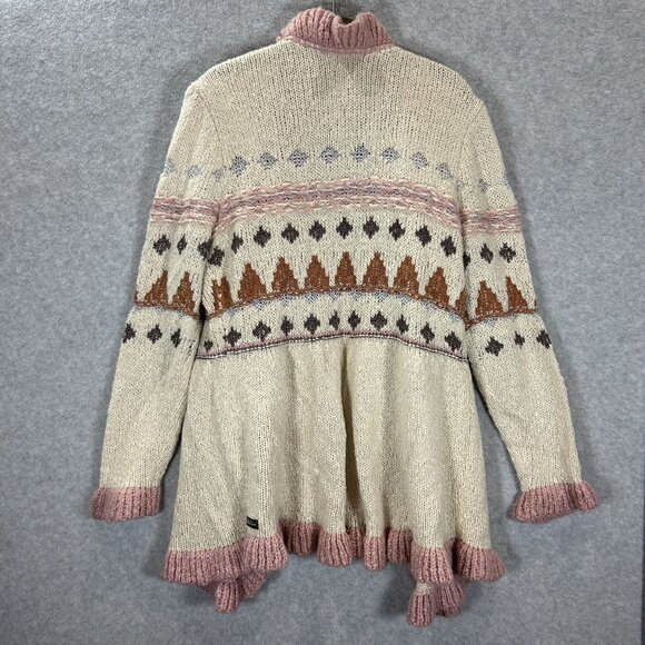 Matilda Jane Womens Jacie Ruffled Knit Cardigan Sweater L Wool Blend Boho Aztec - Picture 3 of 16